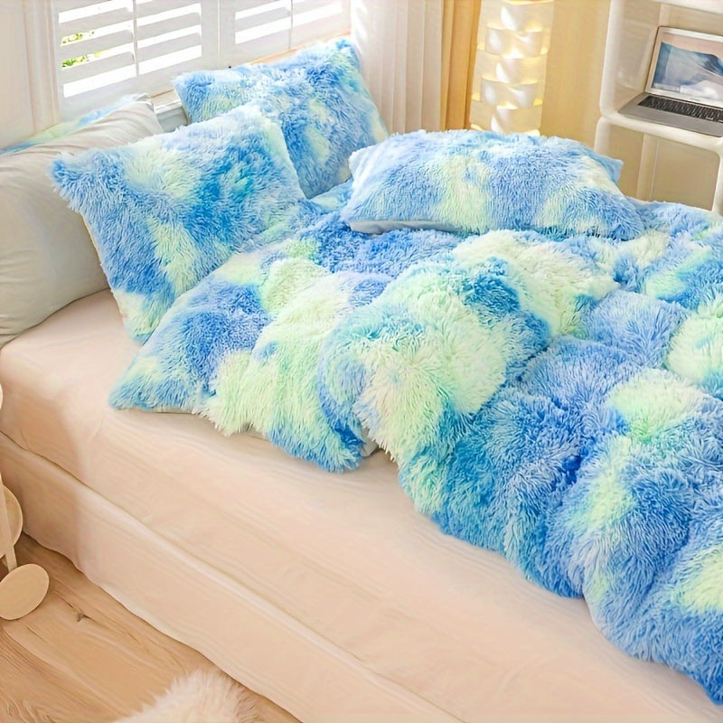 Three-Piece Plush Polyester Duvet Cover Set with Two Pillowcases in 14 Colors and Twin, Full, Queen or King Sizes
