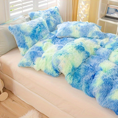Three-Piece Plush Polyester Duvet Cover Set with Two Pillowcases in 14 Colors and Twin, Full, Queen or King Sizes