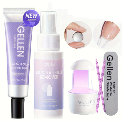 30 g Press-On Nail Glue Gel Kit with UV Lamp, 60 ml Remover and Buffer for Nail Tips and Rhinestones