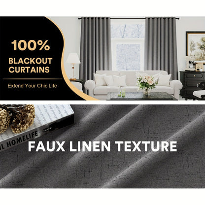 Two-Panel Linen-Textured Blackout Curtain Set in Six Colors with 52-Inch Width and Four Lengths