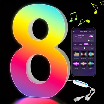 RGB LED Letter and Number Light with 38 Checkout Shapes, USB Power, App Control and Music Sync