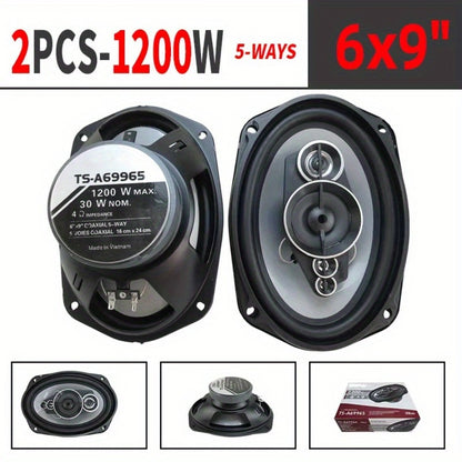 1200W 5-Way Coaxial Car Speakers 6x9 Inch – HiFi Full Range 44Hz-25kHz, 4-Ohm, 89dB Sensitivity, Universal 12V Fit for Car Door Stereo Audio Upgrade (2pc Pair)
