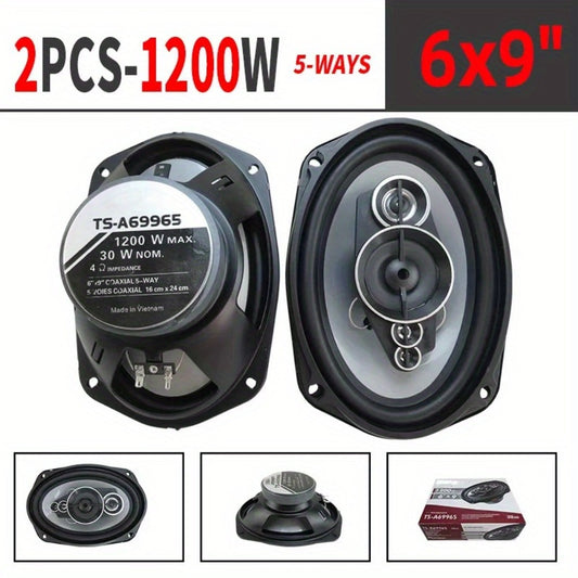 1200W 5-Way Coaxial Car Speakers 6x9 Inch – HiFi Full Range 44Hz-25kHz, 4-Ohm, 89dB Sensitivity, Universal 12V Fit for Car Door Stereo Audio Upgrade (2pc Pair)