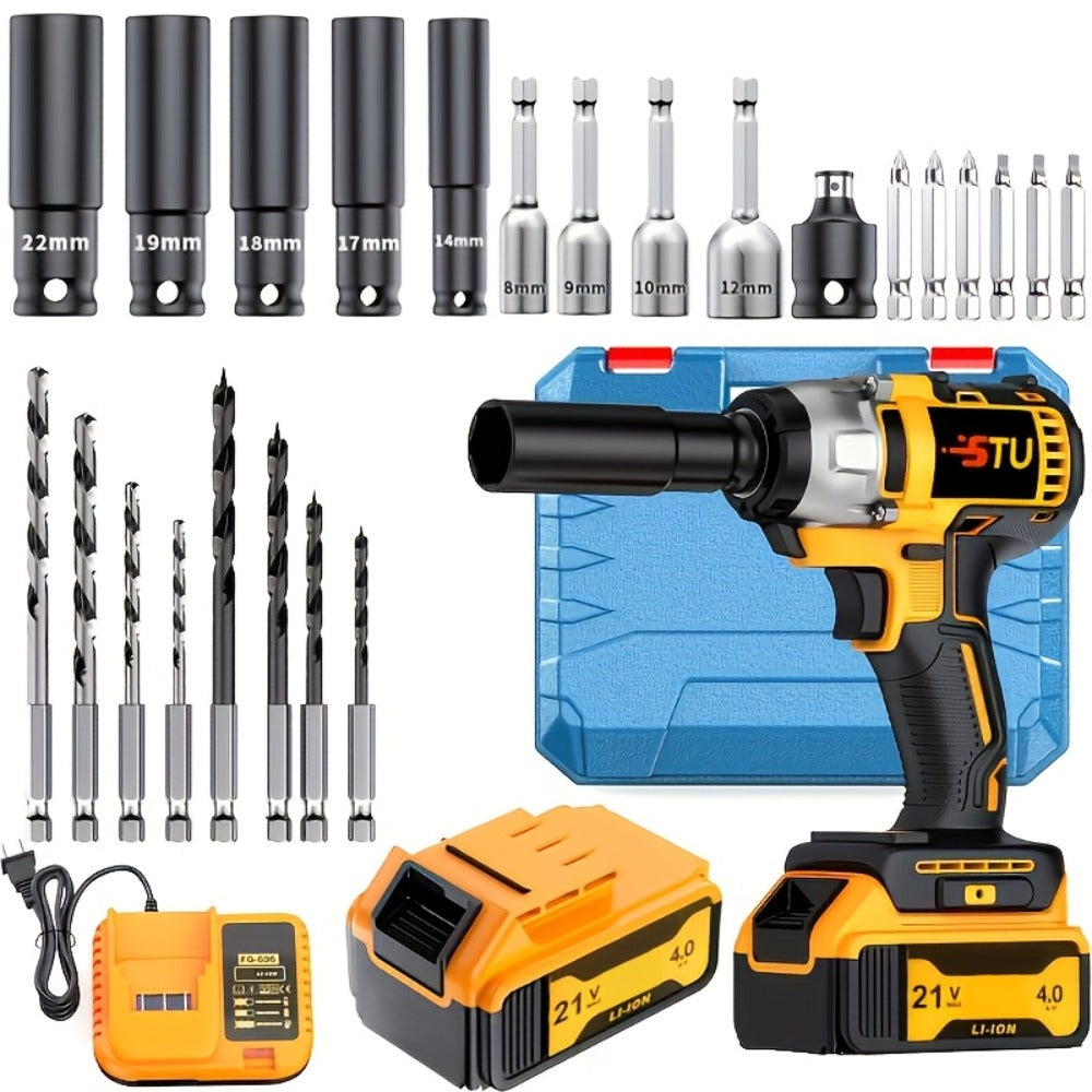 Impact Drill Set 21V Cordless with Drill Bit Accessories, Toolbox & Charger – Heavy Duty Wireless Impact Wrench Drill, 2AH / 4AH Battery Options, for Car Repair, Construction & Heavy-Duty DIY Projects