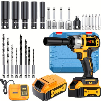 Impact Drill Set 21V Cordless with Drill Bit Accessories, Toolbox & Charger – Heavy Duty Wireless Impact Wrench Drill, 2AH / 4AH Battery Options, for Car Repair, Construction & Heavy-Duty DIY Projects