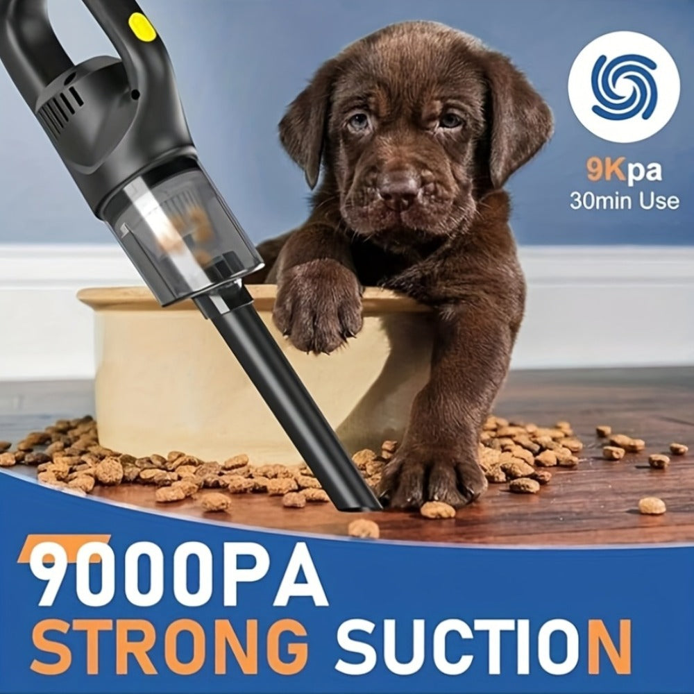 Black Cordless Handheld Vacuum Cleaner with Detachable Dust Bin, Extension Tube and Two Brush Attachments