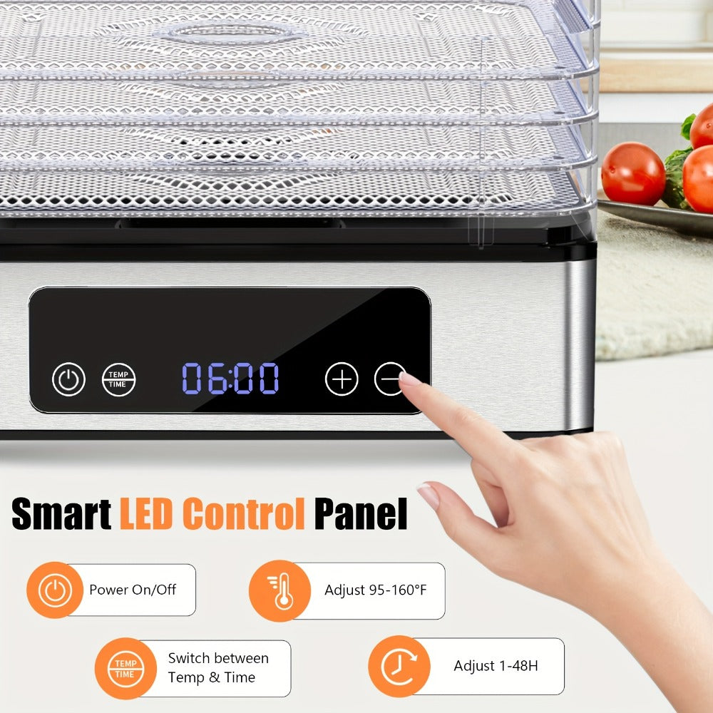 Five-Tray Digital Food Dehydrator with 420W Heating, 48-Hour Timer and 95–160°F Temperature Range