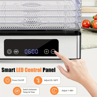 Five-Tray Digital Food Dehydrator with 420W Heating, 48-Hour Timer and 95–160°F Temperature Range