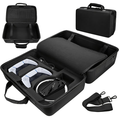 Structured Carrying Case Compatible with PS5 Slim Disc or Digital Consoles, Black or Gray with Shoulder Strap