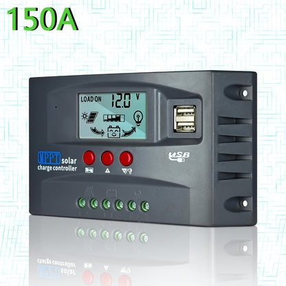 MPPT Solar Charge Controller 12V 24V – 150A/200A Auto-Tracking Solar Panel Regulator with LCD Display, Dual USB Port, Timer & Load Control for Gel Sealed Flooded & Lithium Batteries