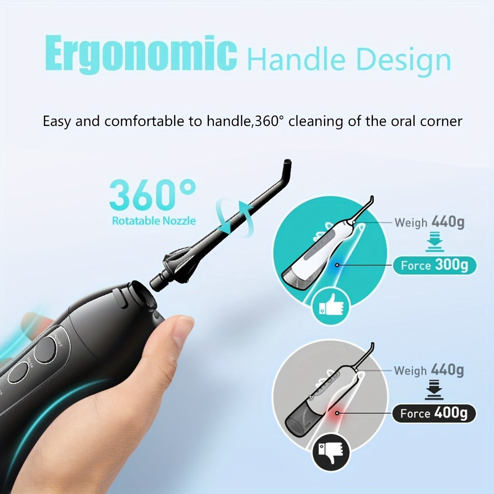Water Flosser COSLUS CX20 Cordless Oral Irrigator with 300ml Detachable Tank, Five Tips, Rotating Nozzle and Gold Accents
