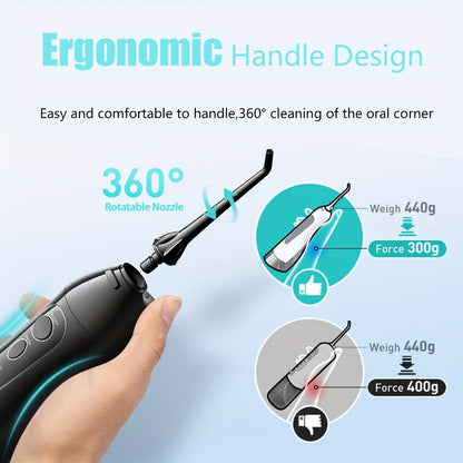 Water Flosser COSLUS CX20 Cordless Oral Irrigator with 300ml Detachable Tank, Five Tips, Rotating Nozzle and Gold Accents