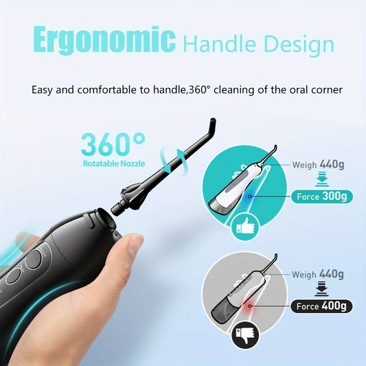 Rechargeable Oral Irrigator Cordless Water Flosser — 300ml Tank, Deep Gum & Teeth Cleaning, Quiet Operation, Travel-Ready Portable Design, Gold Accent Colors Black White Pink, Gift for Women