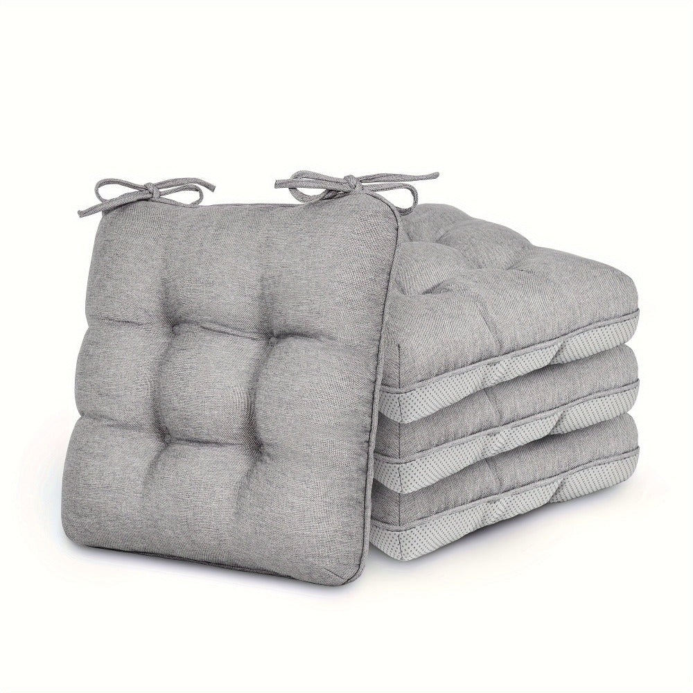 Tufted Chair Cushion Sets in 4- or 8-Piece Options with M/L Sizes, Tie Straps and 12 Color Choices