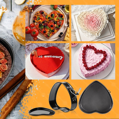 Springform Cake Pan Set 6pcs 7 8 9 10 11 Inch Heart Round Square Nonstick Leakproof Removable Bottom Carbon Steel Bakeware for Cheesecake Mousse Honeycomb Birthday Wedding Cake