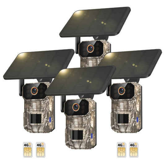 4G LTE Cellular Trail Camera with Solar Panel – 4K Wildlife Monitoring Camera, PIR Motion Sensor, Infrared Night Vision, Two-Way Voice, Remote Access, No WiFi Required, for Hunting & Security (Camo/Brown)