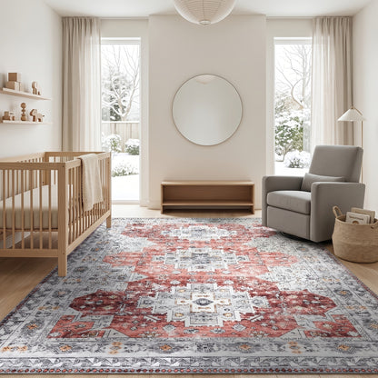 Area Rug 8x10 Ft Soft Non-Slip Machine Washable Large Floor Rug with Floral Forest Animal Patterns for Living Room Bedroom Home Decor – Durable Easy Clean Indoor Carpet