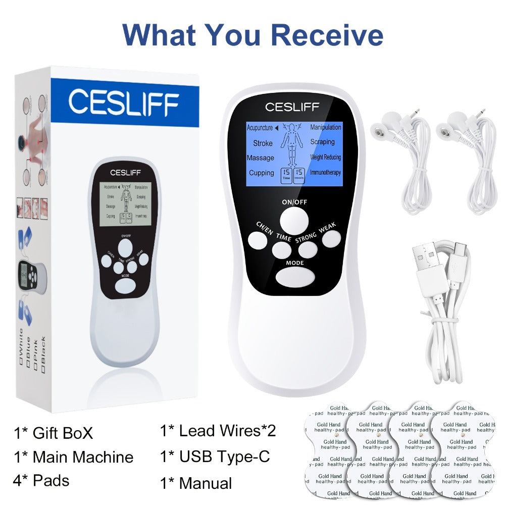 TENS Unit Muscle Stimulator for Pain Relief Digital EMS Therapy Device for Back Neck Hip Nerve Pain Arthritis Tendonitis Stiffness Recovery Post-Workout Relaxation with Accessories 6-Mode and 8-Mode