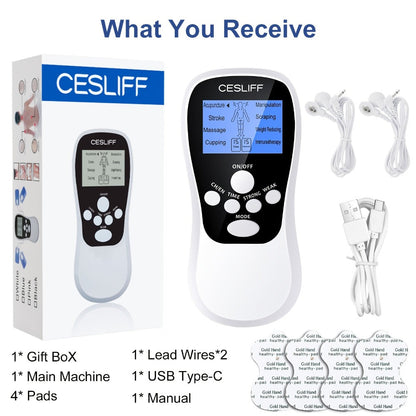 TENS Unit Muscle Stimulator for Pain Relief Digital EMS Therapy Device for Back Neck Hip Nerve Pain Arthritis Tendonitis Stiffness Recovery Post-Workout Relaxation with Accessories 6-Mode and 8-Mode