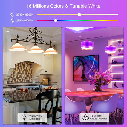 A19 E26 Wi-Fi and Bluetooth Smart Light Bulbs with RGB and White Modes in Two-, Four- or Six-Bulb Packs