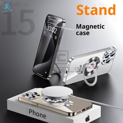 Magnetic iPhone Case Electroplated PC Shockproof Clear Back U-Shield Kickstand Lens Protector for iPhone 17 Pro Max 17 Pro 17 Air 17 16 15 14 13 12 11 Series – 5 Colors MagSafe Compatible