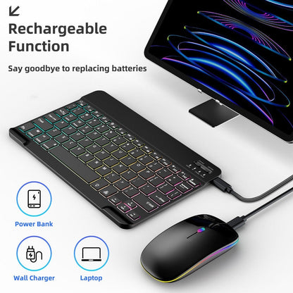 Wireless RGB Backlit Gaming Keyboard and Mouse Combo with Mouse Pad – 10-Inch Portable Keyboard Mouse Set for PC iOS Android Tablets | Rechargeable RGB Desk Setup Keyboard