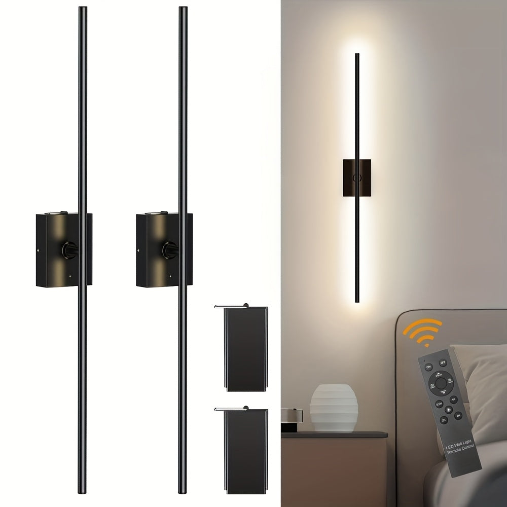 Cordless Two-Piece LED Wall Light Bar Set with Remote, 3000–6000K Range and 31-Inch Black Fixtures