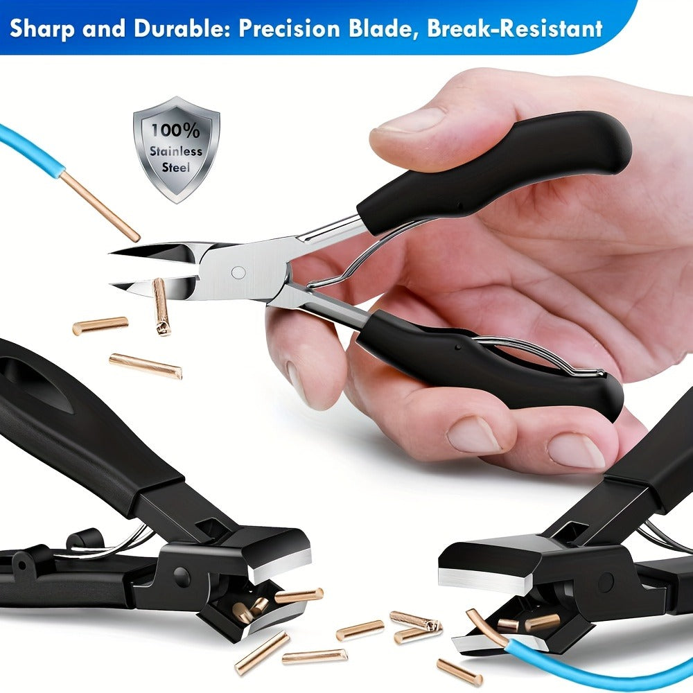 Wide-Jaw Nail Clipper Set, Five-Piece Black-Handle Kit with Straight, Concave and 45-Degree Slanted Tools