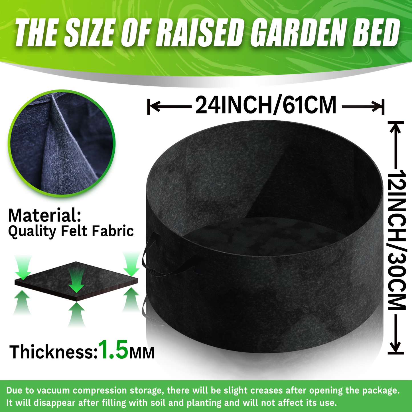 Round Divided Fabric Raised Grow Bed with Handles in 24-, 36-, 48- or 60-Inch Diameter Options