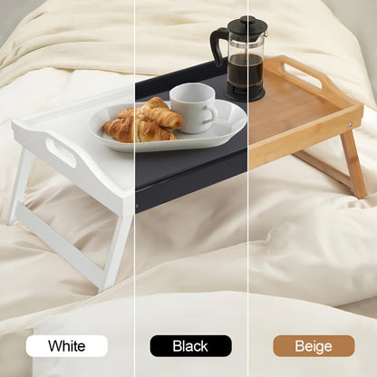 Bamboo Breakfast Tray with Folding Legs & Handles 2 Pack – Extra Wide Foldable Bed Tray Table for Eating, Working & Drawing on Sofa or Bed, Food-Safe Natural Bamboo with 10 Paper Plates