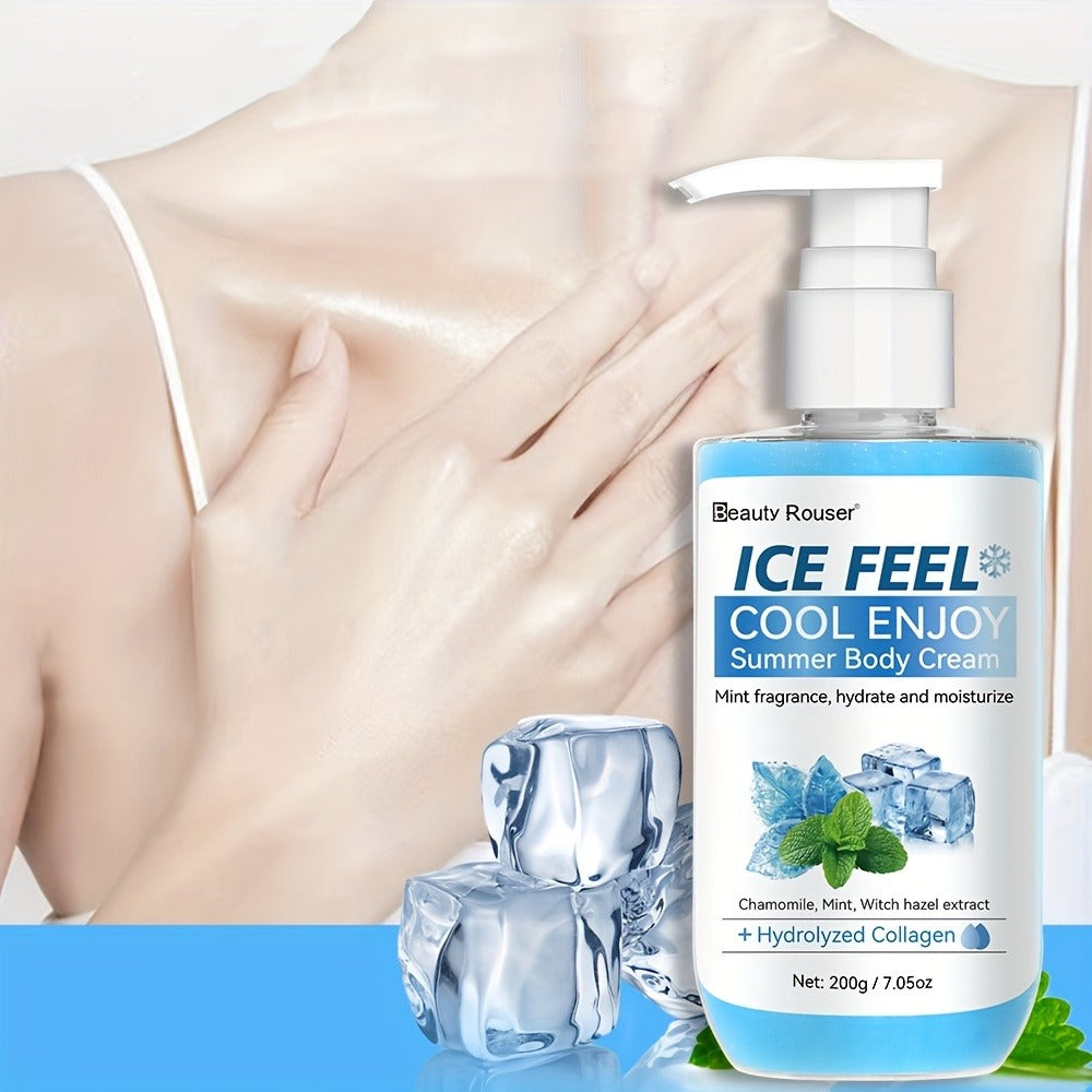 Mint Extract & Hydrolyzed Collagen Cooling Body Cream - Refreshing Hydrating Moisturizer for Dry Rough Skin, Non-Greasy Lightweight Hypoallergenic Formula, All Skin Types, Unisex Daily Use