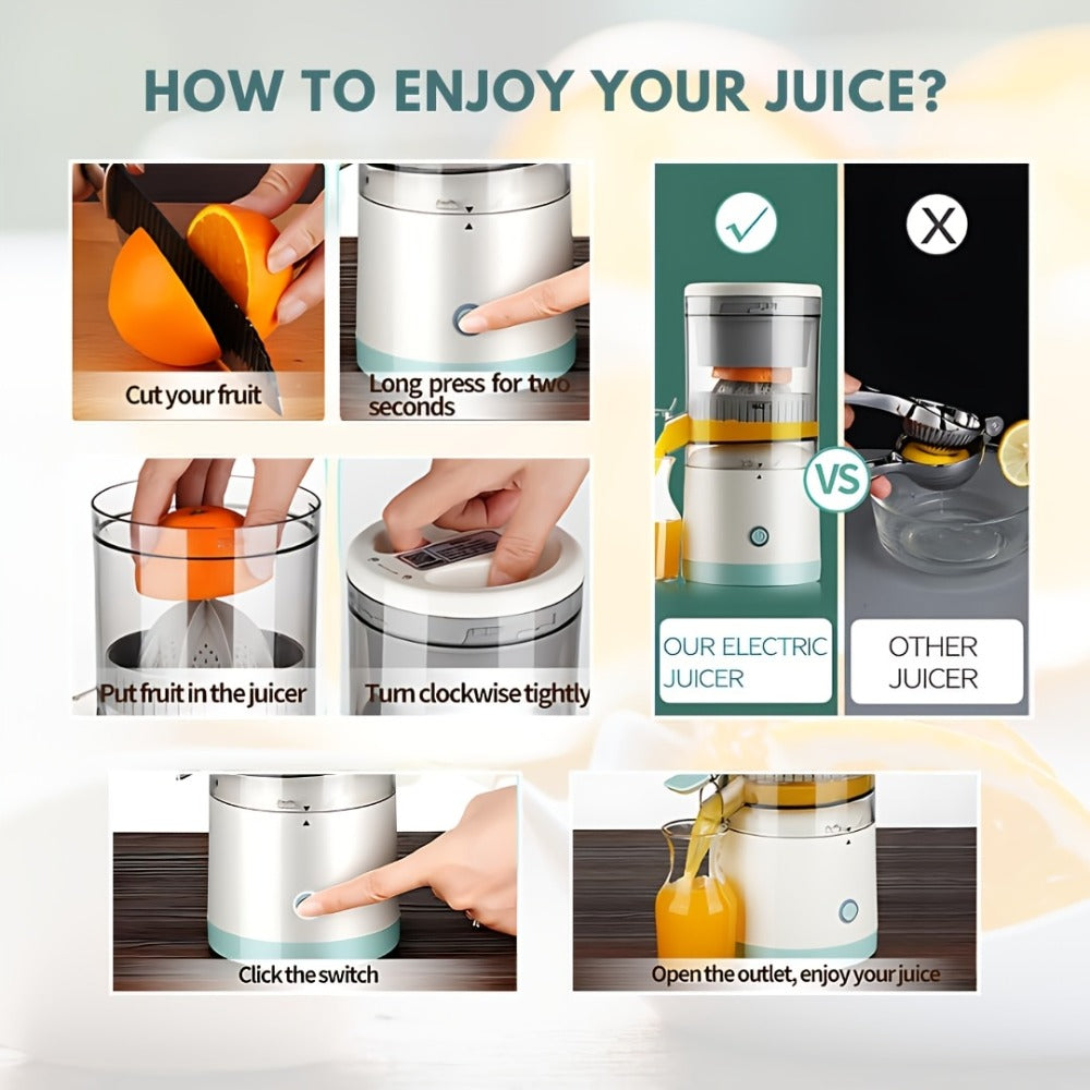Green-K USB-Charging Citrus Press with Clear Reamer Chamber, Spout, 23.7cm Height and 10.6cm Width