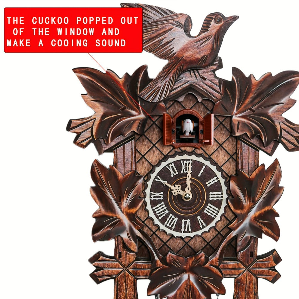 Cuckoo-Style Decorative Wall Clock with Pendulum and CL010 or CL303 Brown Wood-Look Model Options