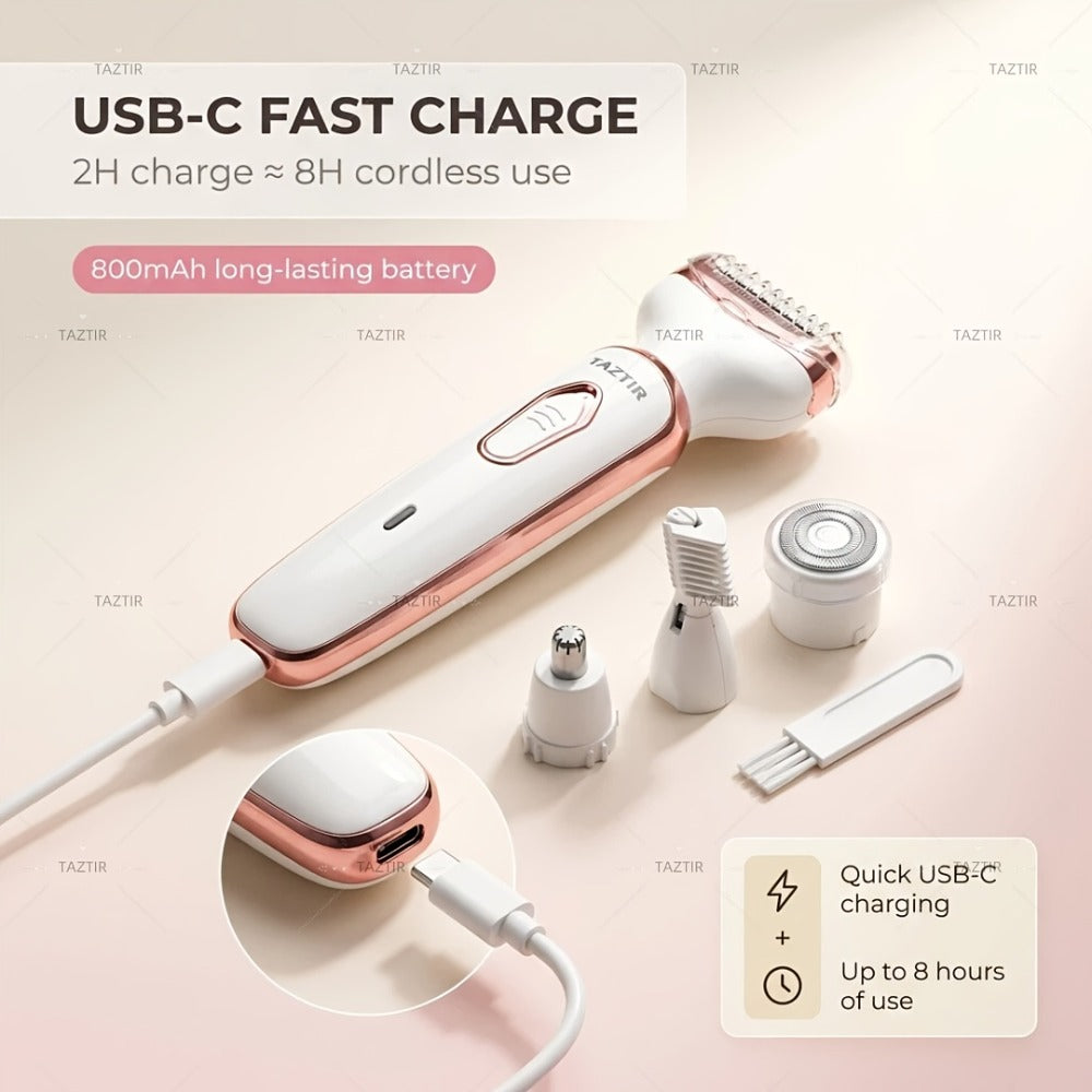 Electric Shaver 4-in-1 Women’s Grooming Kit with USB Charging for Face, Nose, Legs, Underarms and Bikini