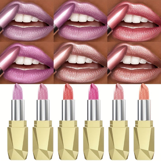 Shimmer Lipstick Set 6 Piece Waterproof Long Lasting Glossy Lip Color Coral Pink Red Purple Shades Makeup Kit for Women Travel Party Daily All Day Wear Gift