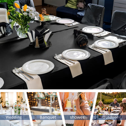 10pcs Spandex Tablecloth 6ft Rectangle Fitted Table Cover Stretch Wrinkle-Free for Wedding Reception Vendor Booth Catering Indoor Outdoor, 72Lx30Wx30H Inch, White/Black