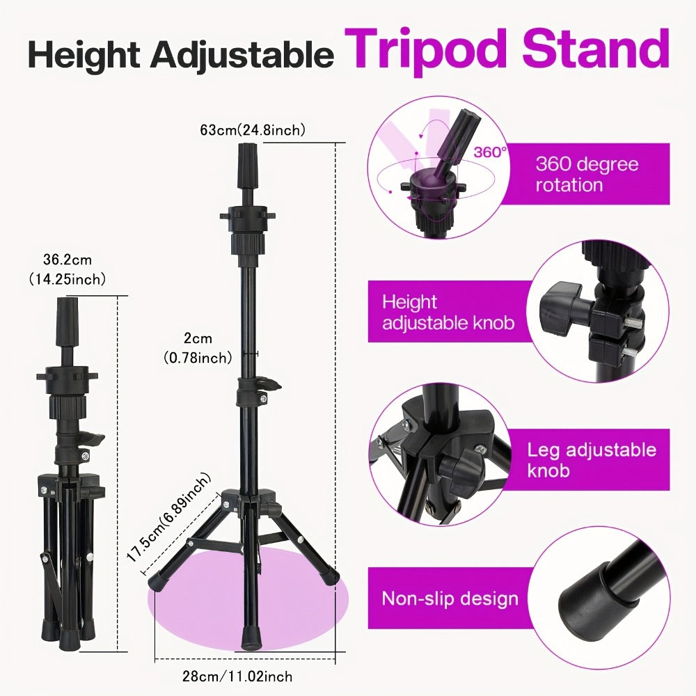 22-Inch Mannequin Head and Adjustable Tripod Stand Set in Pink, Black or White for Wig Display and Styling