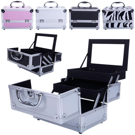 Aluminum Makeup Train Case with Wheels Large Capacity Lockable Cosmetic Trolley Organizer Adjustable Dividers Retractable Handle for Makeup Artists Salon Travel Black Silver Pink Beauty Gift