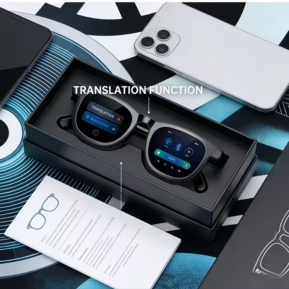 AI Translation Glasses with Real-Time Interpreter & Meeting Notes Summary – High-Speed WiFi, Smart Earphones, Stylish Glass Lens Wearable AI Device for Business Travel Multilingual Professionals
