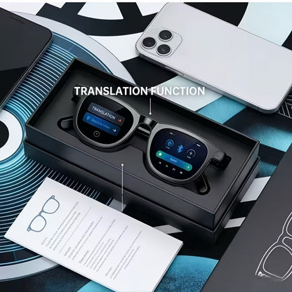 AI Translation Glasses with Real-Time Interpreter & Meeting Notes Summary – High-Speed WiFi, Smart Earphones, Stylish Glass Lens Wearable AI Device for Business Travel Multilingual Professionals