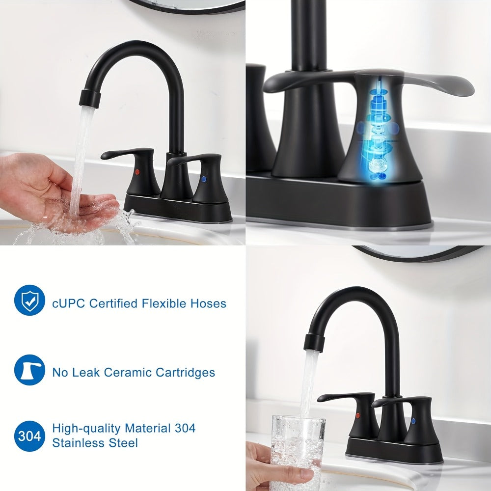 Centerset Bathroom Faucet 2 Handle 4 Inch - Dual Handle Vanity Sink Faucet with Pop-Up Drain & Supply Lines