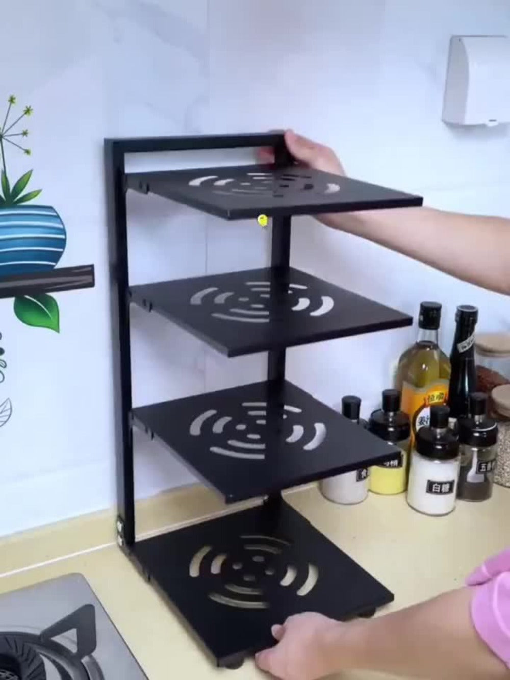 Multi-Tier Kitchen Storage Rack with Two-, Three-, Four- or Bilateral Seven-Shelf Layouts in Black, White or Gray
