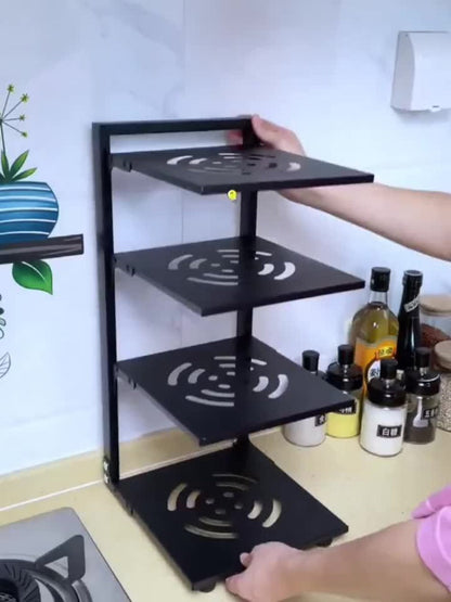 Multi-Tier Kitchen Storage Rack with Two-, Three-, Four- or Bilateral Seven-Shelf Layouts in Black, White or Gray