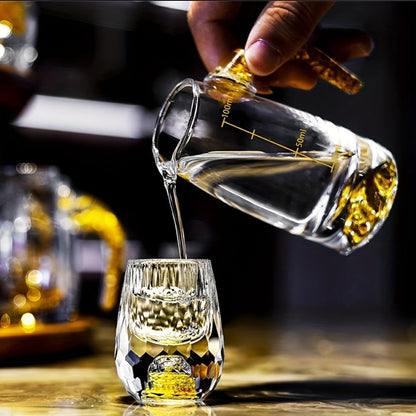 24K Gold Plated Crystal Wine Set – 1 Decanter & 6 Cups with Leakproof Crystal Glasses – Elegant Black Gift Box – Luxury Home Bar, Wedding & Party Gift for Wine Lovers