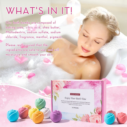 Bath Bombs, 12-Piece Shea Butter and Essential Oil Gift Set with Assorted Round Fizzers and Fragrance Labels