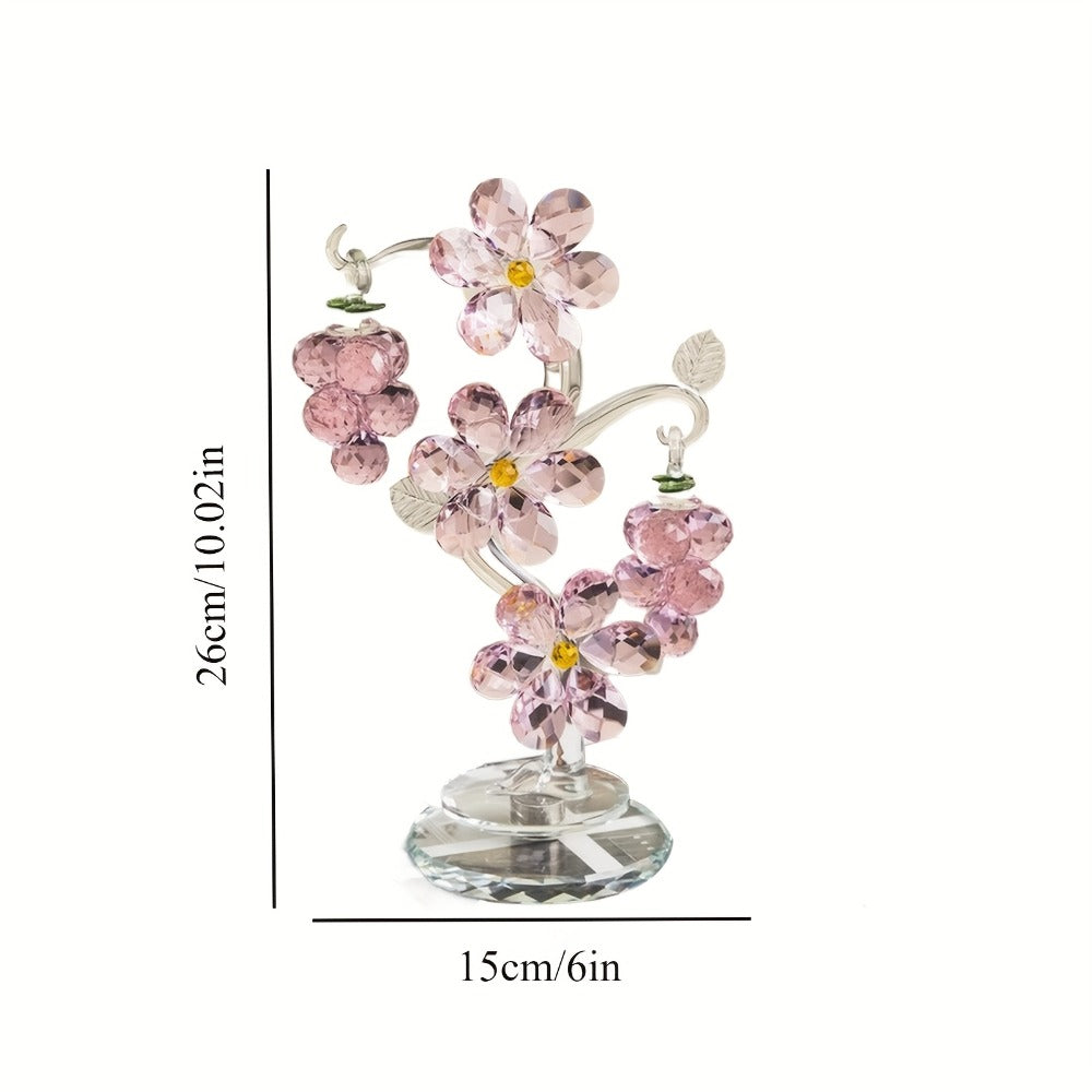 Pink Crystal Tree Statue Ornament - Romantic Crystal Flower Sculpture with Rotatable Base, Elegant Home Decor Gift for Valentine's Day