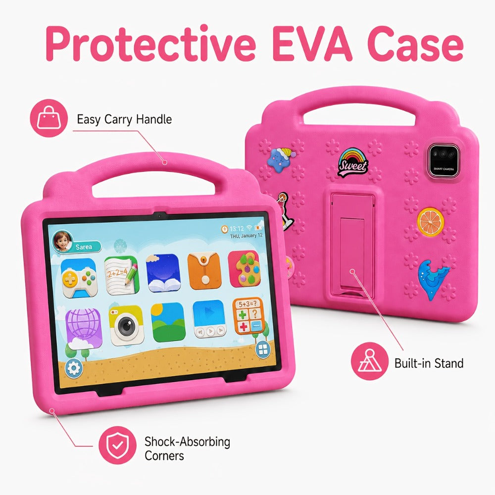 Kids Tablet 10.1 Inch with Android 15, 3GB RAM, 64GB Storage, 1TB Expansion, WiFi 6 and Case