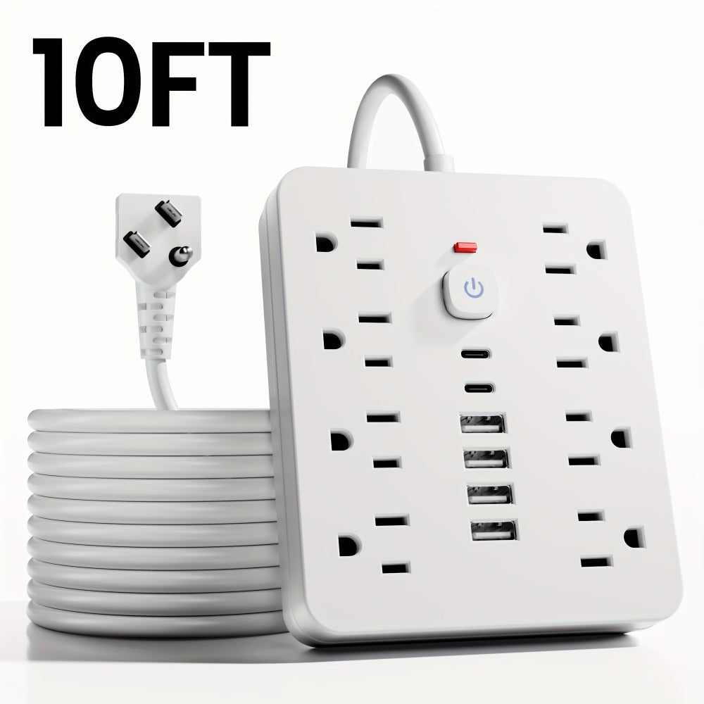 Power Strip 14-in-1 Wall-Mount Model with 8 AC Outlets, 4 USB-A, 2 USB-C and 5- or 10-Foot Flat-Plug Cord