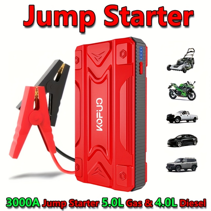 Car Jump Starter Power Bank 3-in-1 12V Battery Booster Charger LED Flashlight SOS for Cars Motorcycles SUVs Compact Emergency Starter Dead Battery in Seconds
