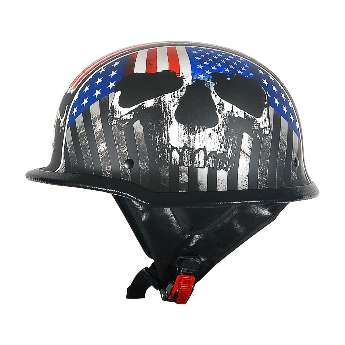 German Style Motorcycle Half Face Helmet – Novelty Skull & Carbon Fiber Design, UV Glossy Finish, Removable Washable Padding, Quick Release Buckle, Adult M/L/XL